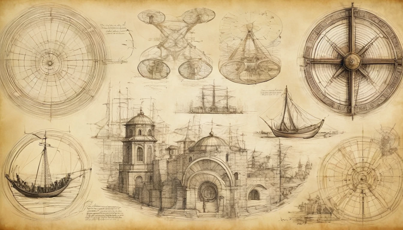 the legacy of leonardo da vinci, sketches with his inventions