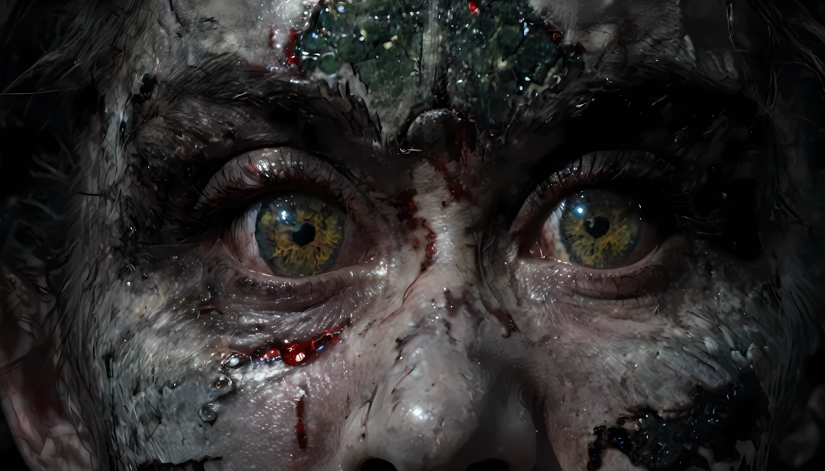 a stunning, cinematic killing zombie montage, highly detailed, gripping action, gory and visceral, intense and thrilling, dynamic camera angles, extreme close-ups, slow motion effects, dramatic lighting, muted color palette, photoreal textures, cinematic post-processing, (best quality,4k,8k,highres,masterpiece:1.2),ultra-detailed,(realistic,photorealistic,photo-realistic:1.37), lamia, dark, chiaroscuro, low-key, luisap, eyes
