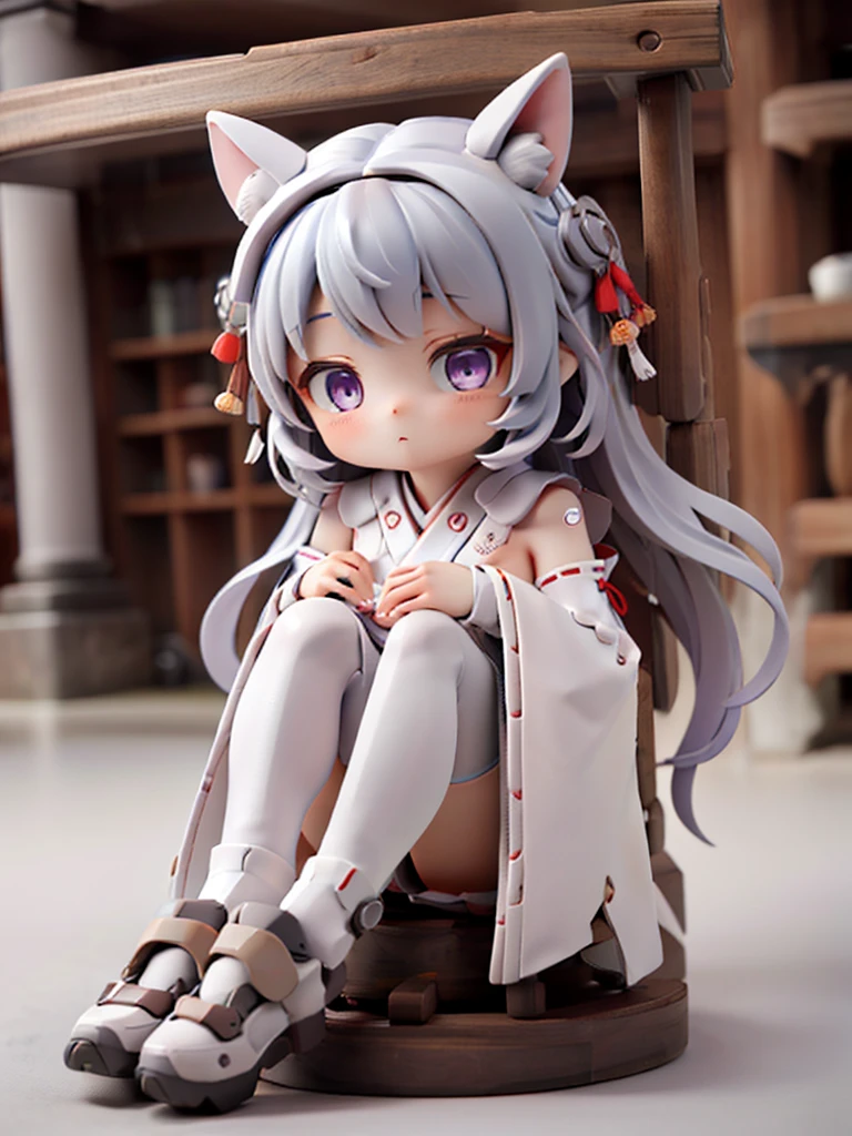 (Highest quality:1.4), High resolution, masterpiece,, One girl,, Light purple hair, Purple eyes, (Kemomimi), Medium chest, Naked thin thighs,, hair ornaments, (red|White Japanese shrine maiden outfit), Removable sleeves,, red面,, lanthanum, shrine,, Detailed face,