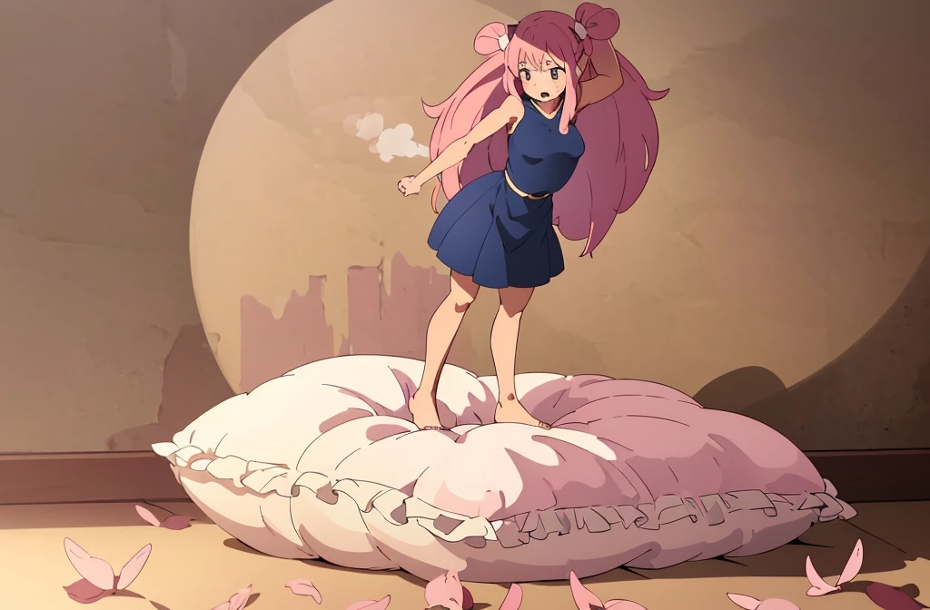 （best quality， masterpiece），full body, 1 girl, solo, mine ,nsfw, details, (Light and shadow oxtail , Cute girl posing on pillow ，steam, pillow humping，(pillow ride), masturbation,  pillow straddling, crotch rub, hump，open mouth , kneeling，（Steaming hot），（pillow), (((pink hair))), 
