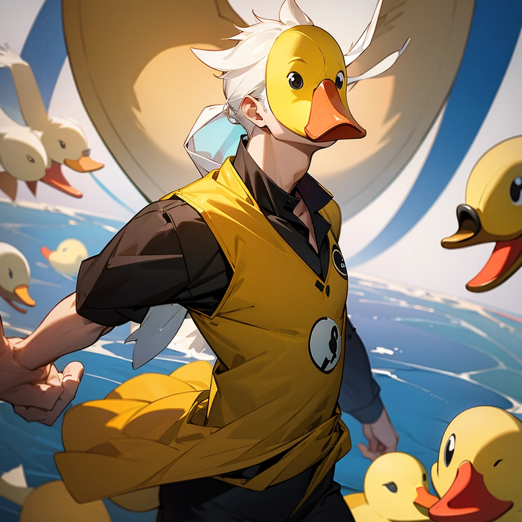 man wearing a duck costume