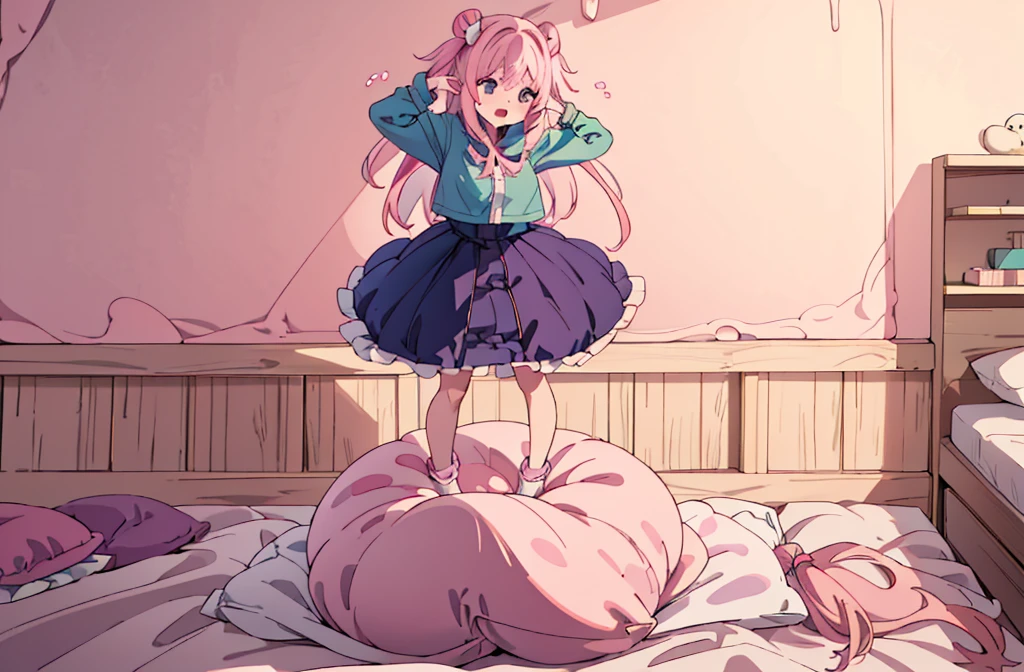 （best quality， masterpiece），full body, 1 girl, solo, mine ,nsfw, details, (Light and shadow oxtail , Cute girl posing on pillow ，steam, pillow humping，(pillow ride), masturbation,  pillow straddling, crotch rub, hump，open mouth , kneeling，（Steaming hot），（pillow), (((pink hair))), 