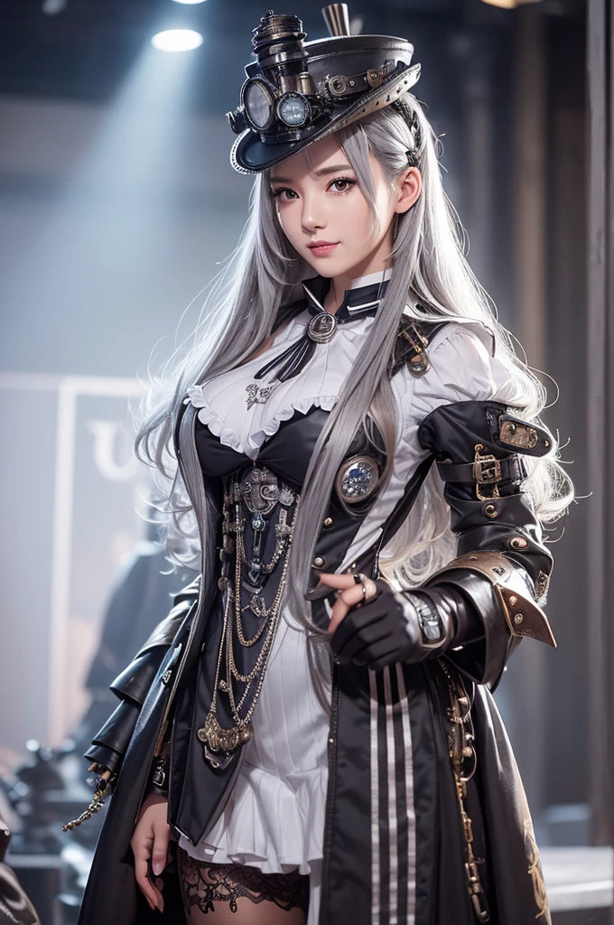 photorealistic, high resolution, 1women, solo, hips up, look at viewer, (detailed face), white hair, long hair, military uniform, jewelry