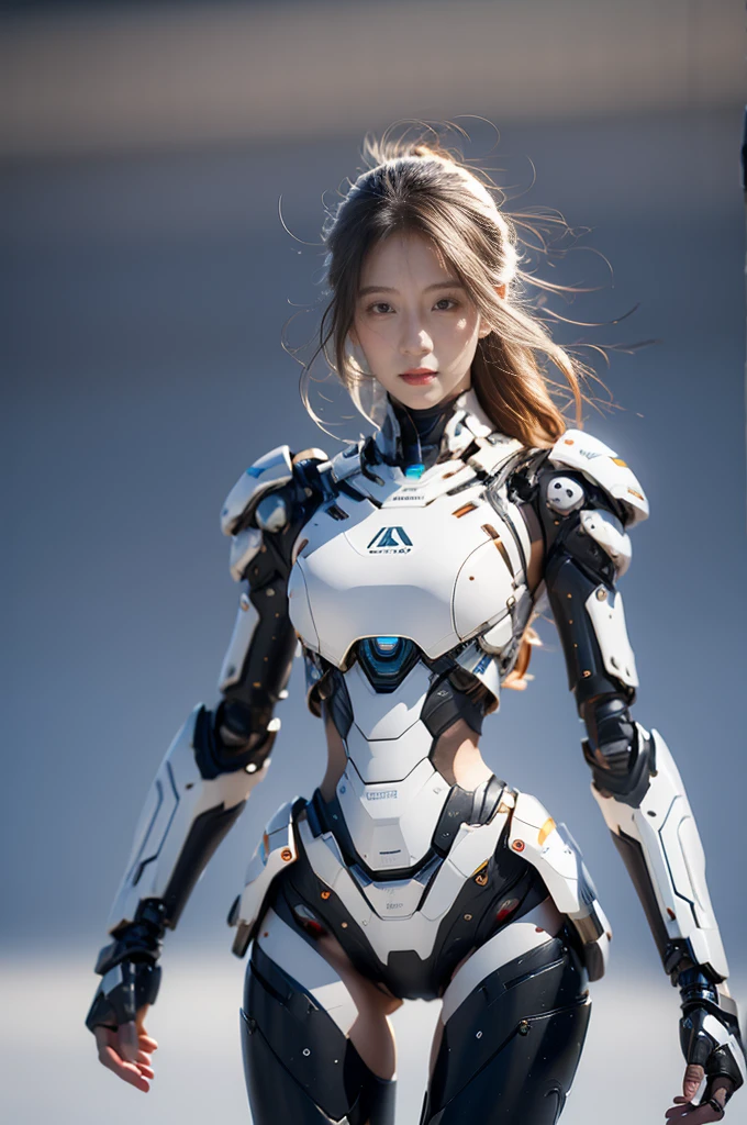 {{best quality, 1080P, Masterpiece, Ultra high resolution, photorealistic, ultra realism, Realistic skin texture, Extreme skin detail, dslr, Detailed eyes, Facing the camera, The face is very young and beautiful., blue eyes,Concise facial structure, Pale skin, Realistic skin texture, Extreme skin detail, oc render reflection textures, Realistic light and shadow, Single picture, alone, The body is slim and balanced., Height 170, naked girl, Nude, no underwear, A girl with the body of a mechanical robot., Transparent futuristic black glass mech armor suit, The mechanical cervix is attached to the neck., flat stomach, Woman with perfect robot arms and legs, You can see from the head down to the feet., full body view, Whole body photo.}}