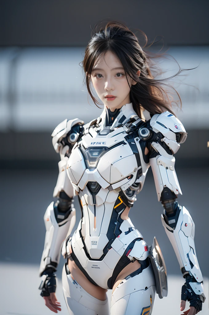 {{best quality, 1080P, Masterpiece, Ultra high resolution, photorealistic, ultra realism, Realistic skin texture, Extreme skin detail, dslr, Detailed eyes, Facing the camera, The face is very young and beautiful., blue eyes,Concise facial structure, Pale skin, Realistic skin texture, Extreme skin detail, oc render reflection textures, Realistic light and shadow, Single picture, alone, The body is slim and balanced., Height 170, naked girl, Nude, no underwear, A girl with the body of a mechanical robot., Transparent futuristic black glass mech armor suit, The mechanical cervix is attached to the neck., flat stomach, Woman with perfect robot arms and legs, You can see from the head down to the feet., full body view, Whole body photo.}}