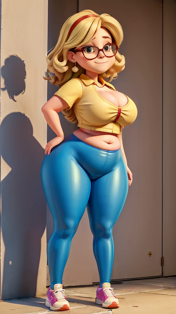 best quality:1.4), (masterpiece:1.4), (8K:1.4), (extremely detailed:1.4), full body, 1old woman plumper girl, plumper legs, plumper body, plumper thighs, gigantic fat_boobies_ legging, crop top, against wall, hightop jays, big fat thighs gorgeous big_ass_big fat saggy_boobies_ gigantic thighs gigantic belly, gigantic_ass_very wide hips, plumper hips, glasses 