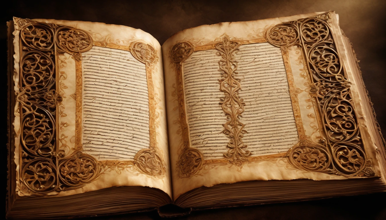 a medieval ancient manuscript, antique documents, detailed intricate patterns, highly detailed antique parchment, vintage aged texture, warm sepia tones, dramatic chiaroscuro lighting, dramatic moody atmosphere, elegant calligraphy, delicate filigree, ornate illustrations, intricate flourishes, worn aged edges, realistic rendering, octagonal format, cinematic composition, masterpiece