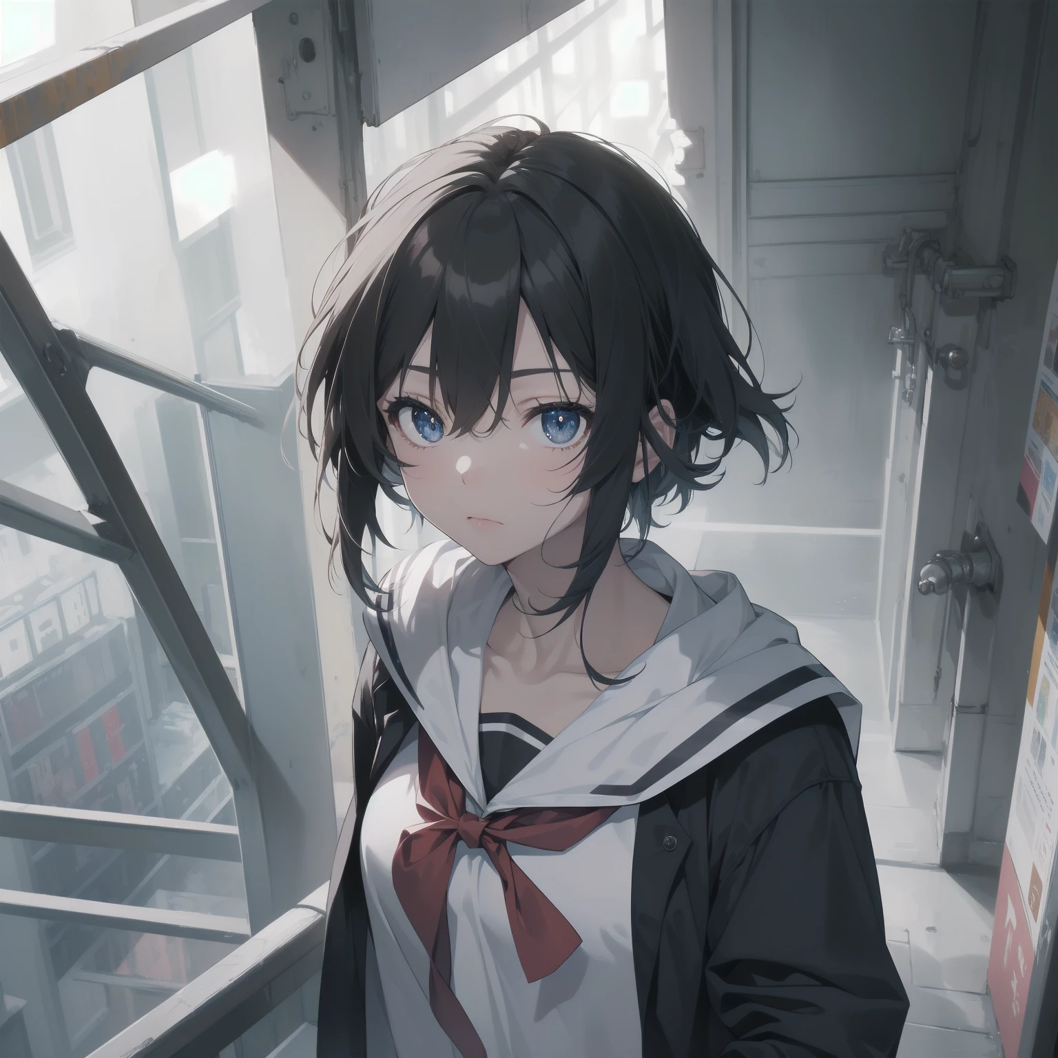 ultra-absurdres-Top quality by artist God, ultra-detailed, high resolution, anime moe artstyle, best anime 8k konachan wallpaper, pixiv contest winner, pool:2810, perfect anatomy,break, 1girl, (Please draw a girl walking sleepily to school alone. )break,(Solo,little female, -yeld:1.Full limbs, complete fingers,a junior hihort hair), short cut, flat chest, , small butt, small black eyes, beautiful detailed eyes, well-proportioned iris and pupils, expressive eyes, highres detailed hair, soft expression, salor school_uniform, sailor collar, serahuku, bow, pleated skirt,(Detailed Lighting), (Detailed background), in the School commute route. break,super detailed skin, Best cinematic lighting powered by famous artist, 8k,beauty illustration,photoshop_(medium),very aesthetic,break,((artist:tomose_shunsaku )), artist:clamp ,artist:carnelian ,artist:kantoku ,