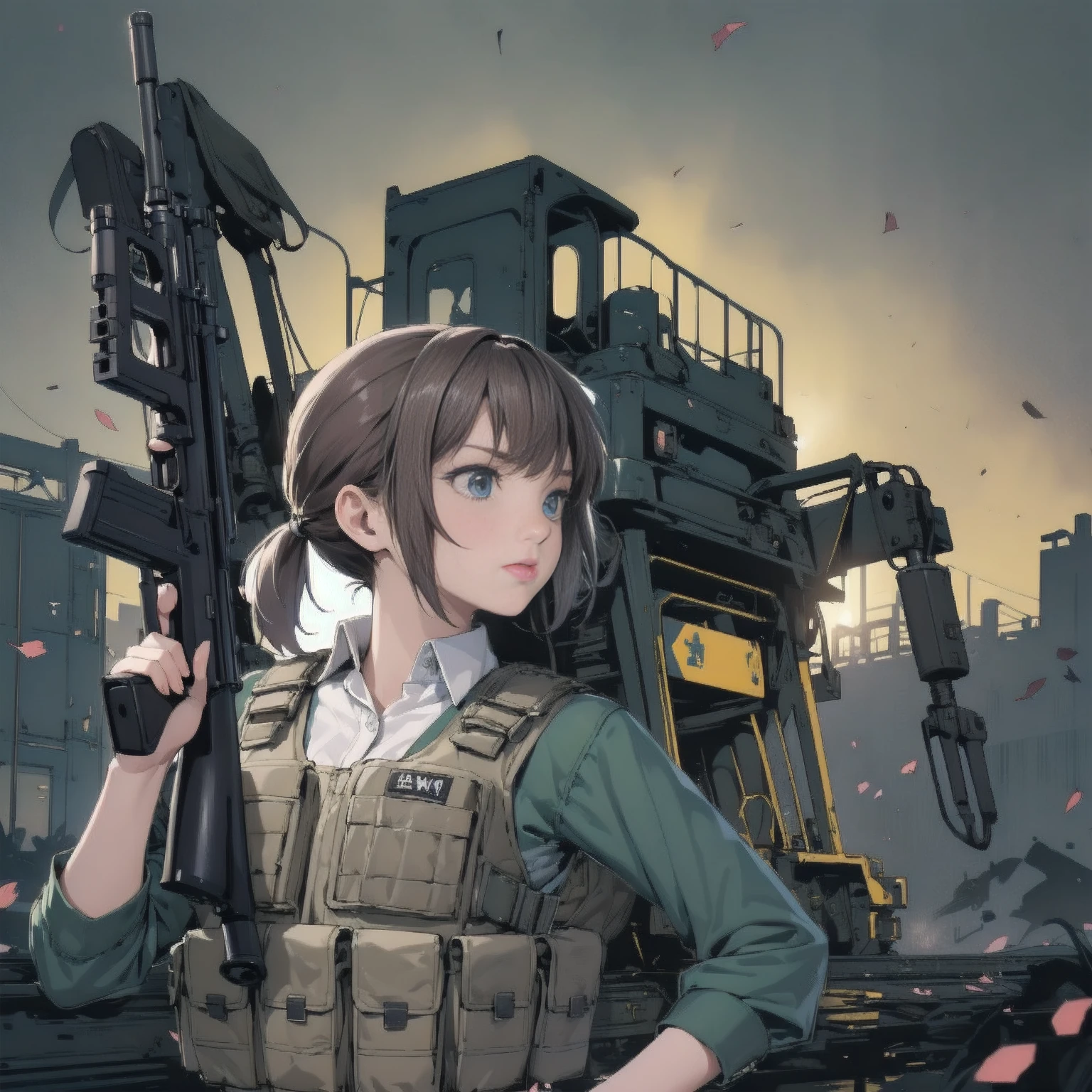 Realistic, As Yuuki, Super detailed,First Job, Better Quality, High resolution, One girl, Chinon 1, scarf, Fingerless gloves, Long sleeve, Short black shorts, hair ornaments, Hair Clip, Green thighs, Green jacket, Thigh straps, number de cowboy, Holding a gun, sniper rifle, Remains, Sitting, (Sword Art Online), range, Using a sniper, holding the sniper rifle, olhando no range, looking into the sniper rifle scope, number, High resolution, Urban, roof, Collapsed building, war, Catastrophe, disaster, Graves, cold, Bright Eyes, Superpoder, concentrated, concentrated, Cabello Kurt Azul, blue eyes, Ultra-realistic hands, With black gloves, Proportional Body