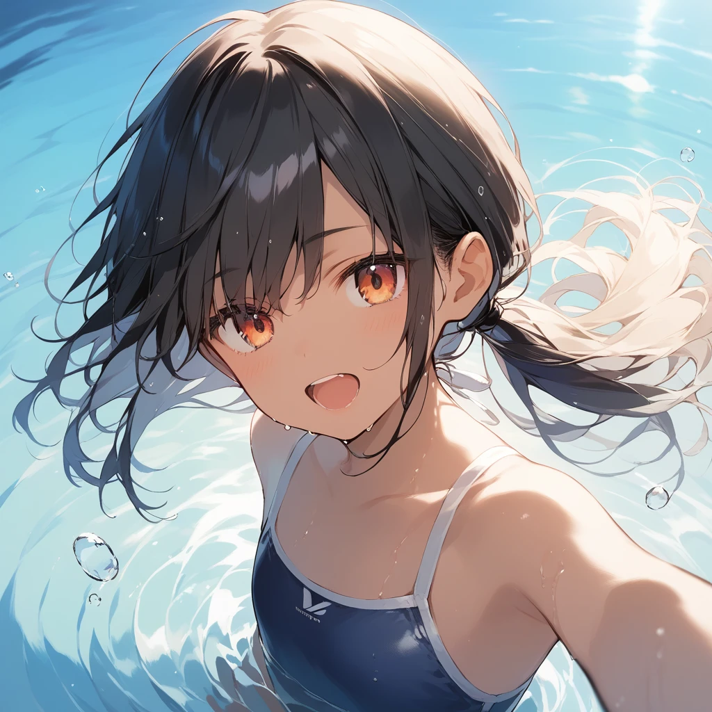 score_9, score_8_up, score_7_up, source_anime, best quality, masterpiece, official art, absurdres, highres, ultra-detailed,waifu2x,Collection: Slice of Life,break,1girl, tomboy, dark-skinned female, short hair, low ponytail, flat chest, beautiful detailed eyes, swimsuit, wet, open mouth, (yawn:0.3), sleepily, water, outdoors, wind,break,(clear line illustration:1.2), super detailed skin,very high resolution, very aesthetic, Best sexual lighting powered by famous artist, 8k,cute picture,beauty illustration,photoshop_(medium),,(Detailed Lighting),best anime 8k konachan wallpaper, pixiv contest winner,