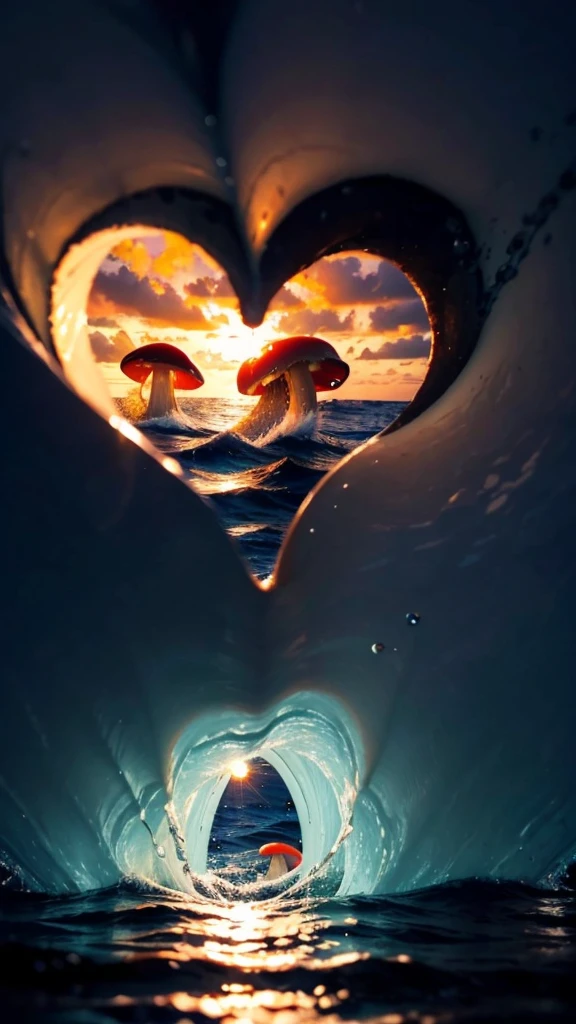 a close up of a aceno making a heart shape with the sun setting in the background, breathtaking aceno, stunning acenos, tube aceno, ocean aceno, aceno, incredible depth, beautiful image already created, beautiful acenos in sea, aceno breaking, linda arte, lindo papel de parede para iphone, ((acenos, ❤🔥🍄🌪, ocean acenos, inside the curl of a aceno