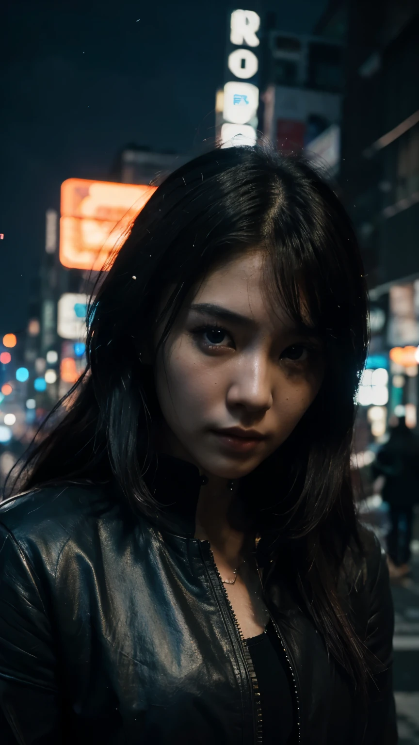 (Best quality, 8k, 32k, perfect body, ultra detailed face, , detailed eyes, night view, cyberpunk, streetview, night view, girl, asian, korean