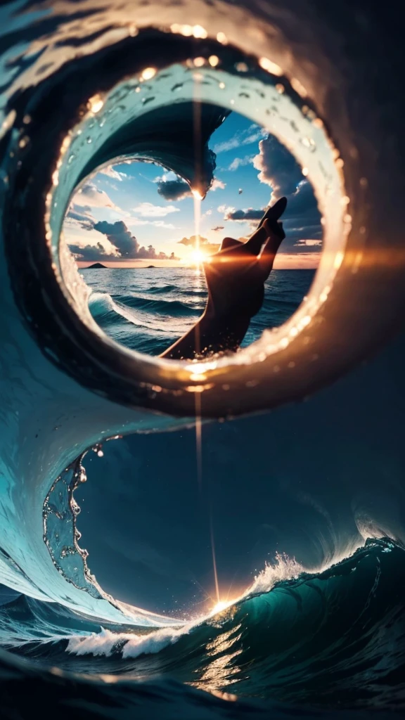 a close up of a aceno making a heart shape with the sun setting in the background, breathtaking aceno, stunning acenos, tube aceno, ocean aceno, aceno, incredible depth, beautiful image already created, beautiful acenos in sea, aceno breaking, linda arte, lindo papel de parede para iphone, ((acenos, ❤🌪, ocean acenos, inside the curl of a aceno