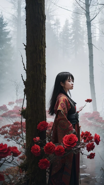 Official Art, unity wallpaper 8k, ultra detailed, beautiful and aesthetic, Masterpiece, Best Quality, (zenplot, mandala, plot, enplot), (Fractal Art:1.3) , 1 girl, Red flowers, extremely detailed, dynamic angle, cowboy shot, the most beautiful form of chaos, elegant, a brutalist designed, vivid colors, romance, By James Jean, Roby Dwi Antono, Rosa Tran, Francis Bacon, it was very cold, genius adrian, petra corright, Gerhard Richter, Takato Yamamoto, madera ashley, atmospheric