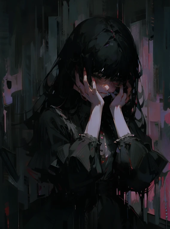 Bloodstains, horror, sad, girl, very detailed