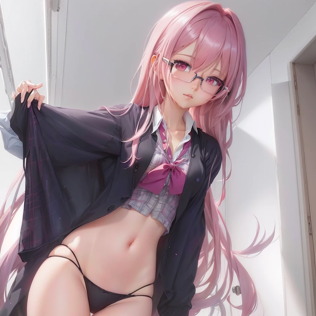 Anime girl with pink hair and glasses, Enchanting anime girl, Smooth anime CG art, Anime Moe Art Style, Soft anime illustration, Beautiful and detailed anime art, Detailed digital anime art, Cute girl anime visuals, Attractive anime girl, Surreal , Revealing clothing, Zerochan Art, Gwaiz, 4k anime wallpaper
