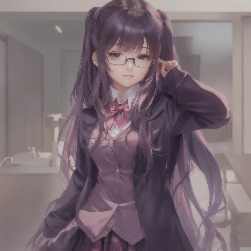 Anime Girls with long hair and glasses posing in a room, Anime Moe Art Style, Anime Girls with long hair, Anime Style 4k, Gweiz-style artwork, Smooth anime CG art, (Anime Girls), Painted in an anime artist&#39;s studio, an Anime Girls, Beautiful anime school girl, Created by Anime Painter Studio, portrait Anime Girls, Anime Girls
