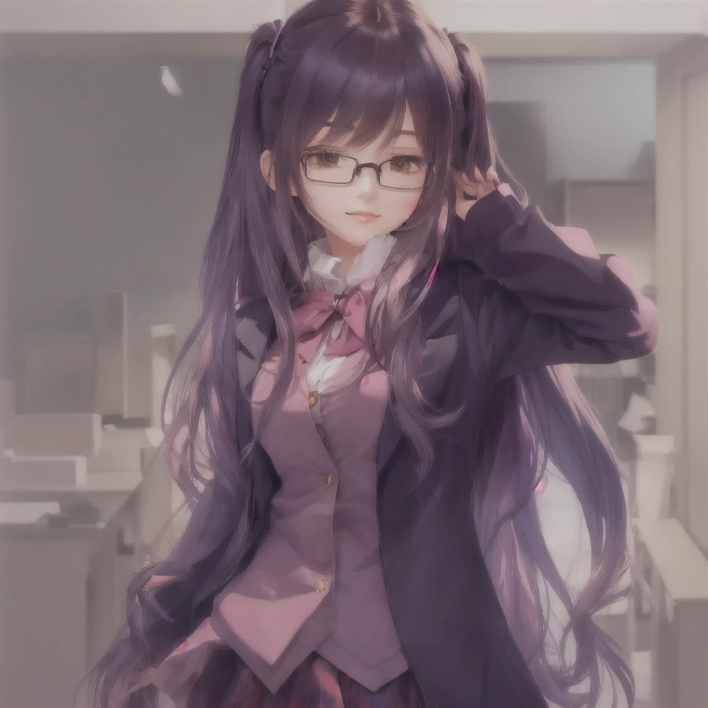 Anime Girls with long hair and glasses posing in a room, Anime Moe Art Style, Anime Girls with long hair, Anime Style 4k, Gweiz-style artwork, Smooth anime CG art, (Anime Girls), Painted in an anime artist&#39;s studio, an Anime Girls, Beautiful anime school girl, Created by Anime Painter Studio, portrait Anime Girls, Anime Girls