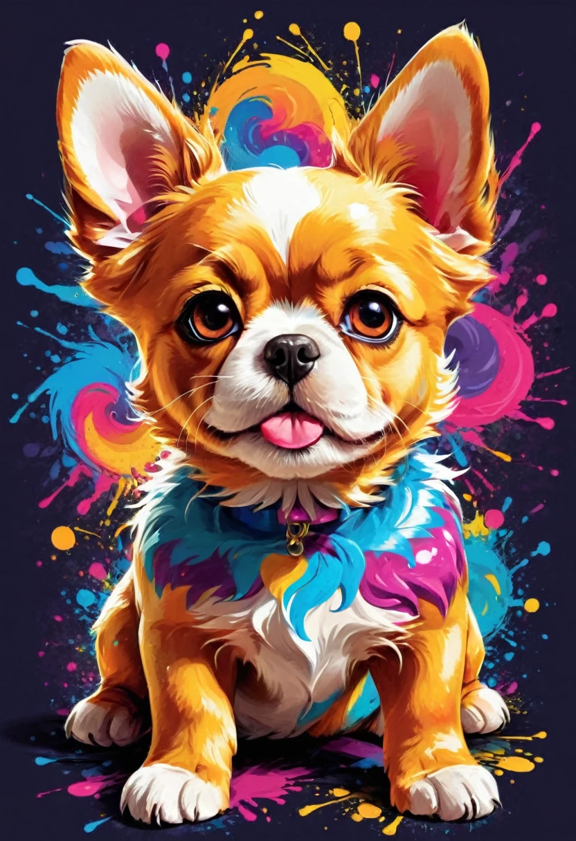 A t-shirt with vector art of a colorful Russian toy dog illustration , At the center, swirly vibrant colors, paint splashes and smears, high détail, t-shirt designs
(artwork, best quality, proffesional, perfect composition, very aesthetic, absurdrez, super verbose, Intricate details:1.3)