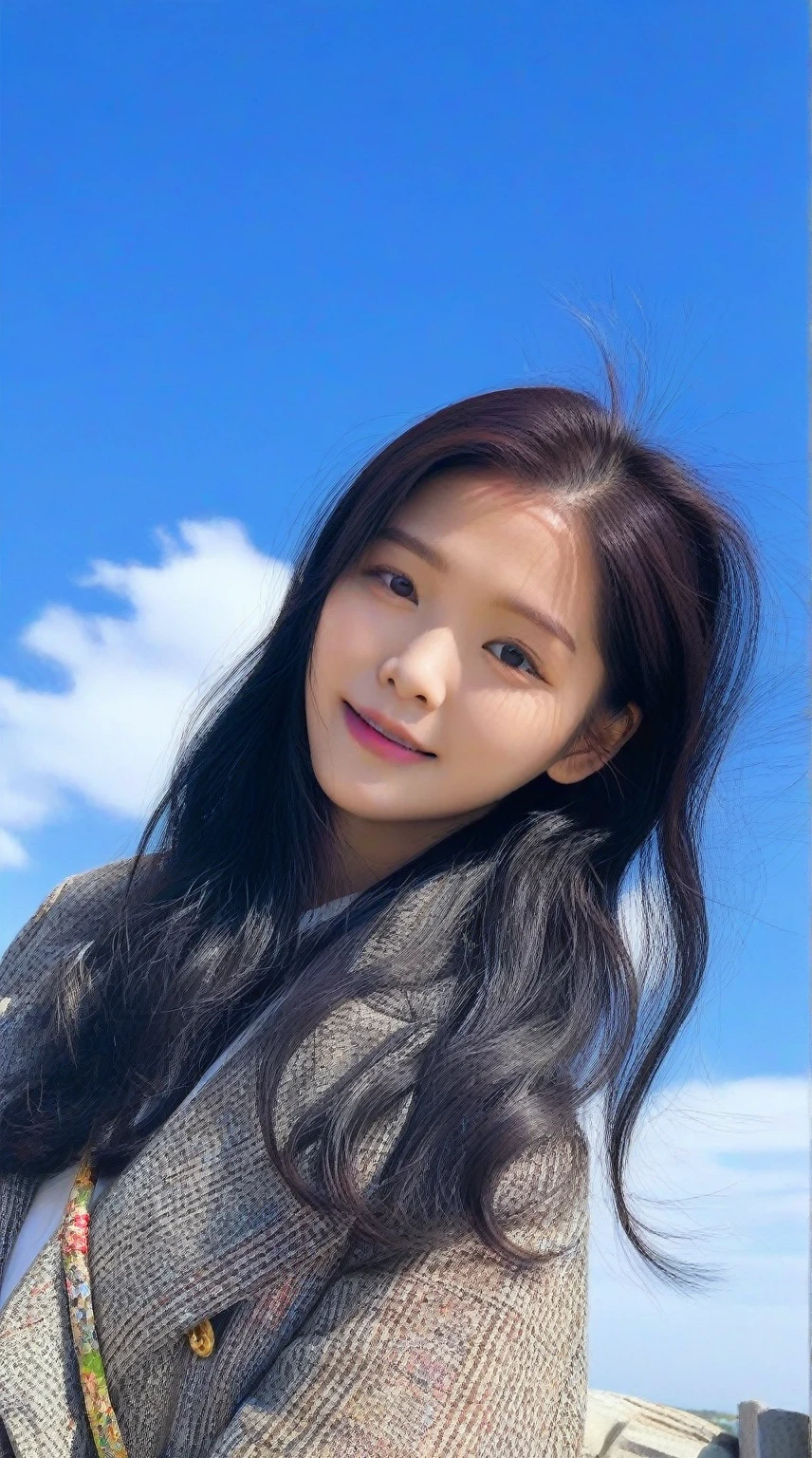 arafd woman，Long black hair，Standing in front of the blue sky, sha xi, Shin Jin Hye, international unit, Nam Jae-yeon, tzuyu from times, Kim Do-young, li zixin, On a sunny day, WAN cute Korean face, Young fair angel, xintong chen, She is about , Lee Ji-eun