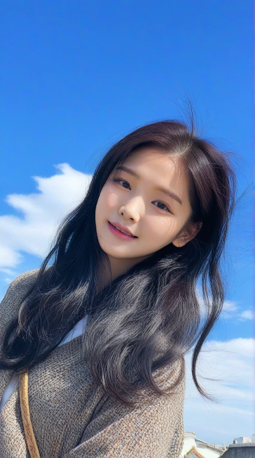 arafd woman，Long black hair，Standing in front of the blue sky, sha xi, Shin Jin Hye, international unit, Nam Jae-yeon, tzuyu from times, Kim Do-young, li zixin, On a sunny day, WAN cute Korean face, Young fair angel, xintong chen, She is about ************, Lee Ji-eun