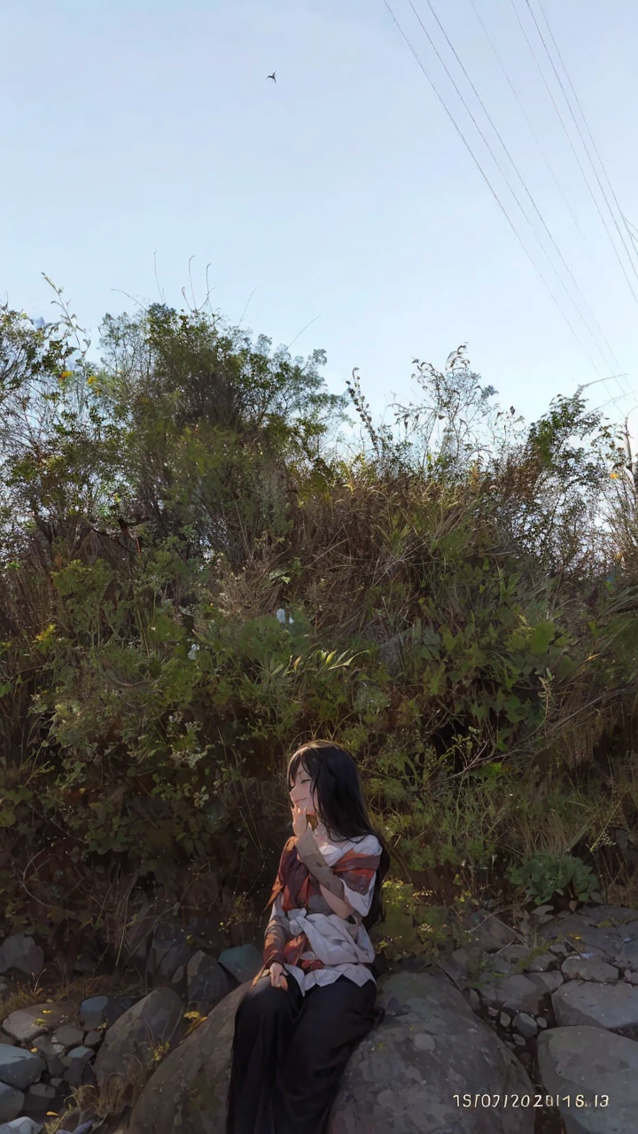 in 8K、top-quality、​masterpiece:1.2)、One woman、(Smiling smile:1.1)、beautidful eyes、Valley、The upper part of the body、shorth hair、Like a boy、Colossal tits、Blue View、