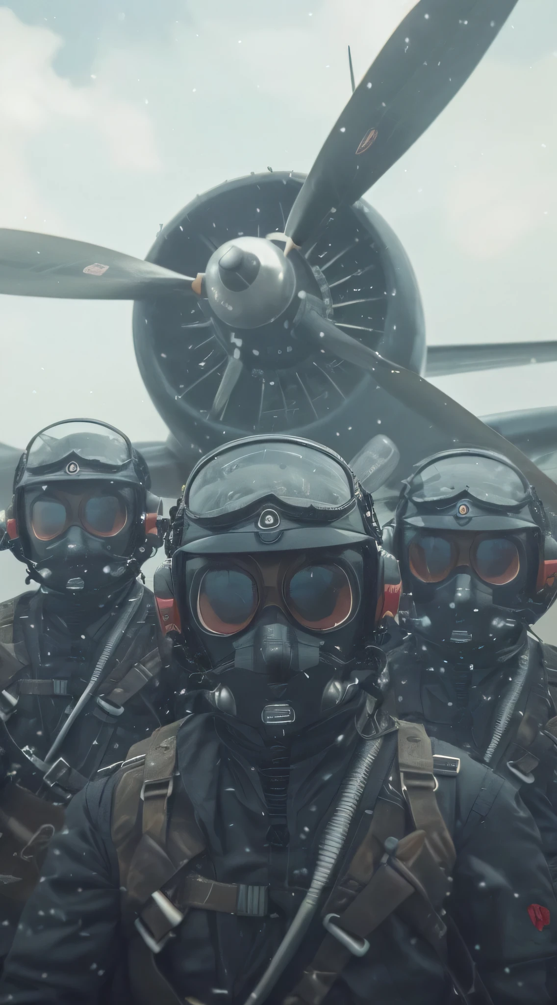 a group of 5 japanese ww2 kamikaze pilots taking a final selfie with mitsubishi a6m zero aircraft in the background, highly detailed, realistic, cinematic, dramatic lighting, warm colors, depth of field, photorealistic, masterpiece, epic, ultra-detailed, 8k, sharp focus, vivid colors, volumetric lighting, dramatic pose, intense expression, historical accuracy