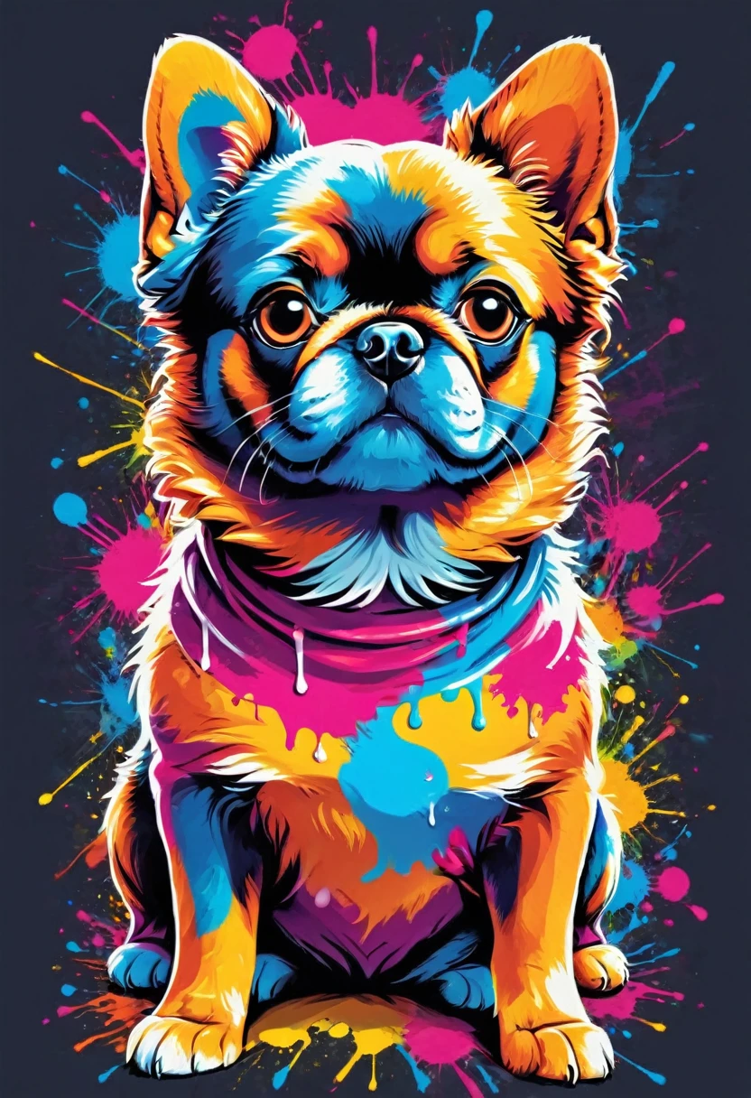A t-shirt with vector art of a colorful illustration with Russian toy dog, in the center, vibrant colors, paint splatters and stains, high detail, t-shirt designs (art work, best quality, professional, perfect composition, very aesthetic, absurd, super detailed, Intricate details: 1.3