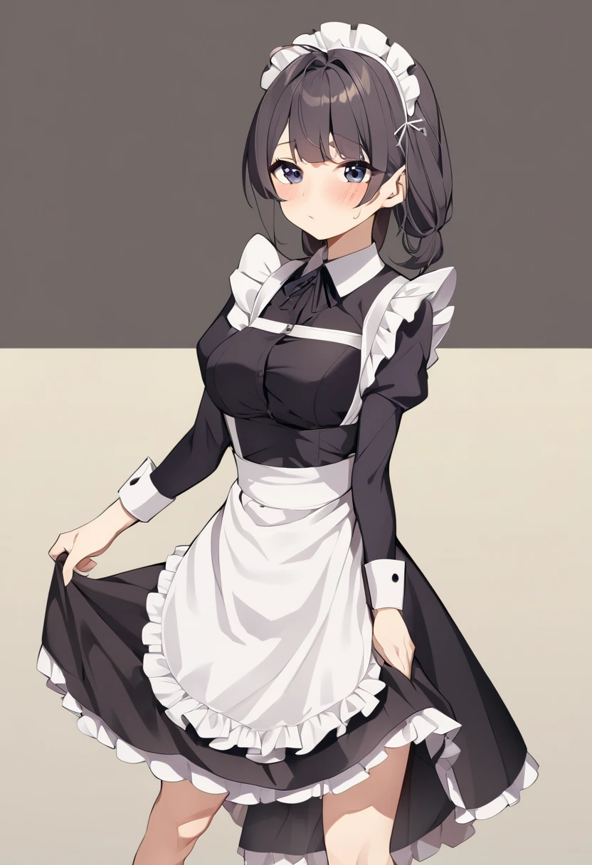 One girl, whole body, White Background, Maid,