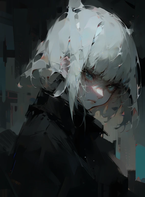 Girl, sadness, fear, dark, white, black, facial and body details, highly detailed
