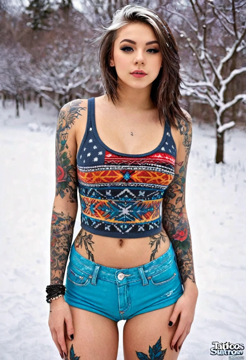 Realistic young teen sexy crop winter outfit tattoos