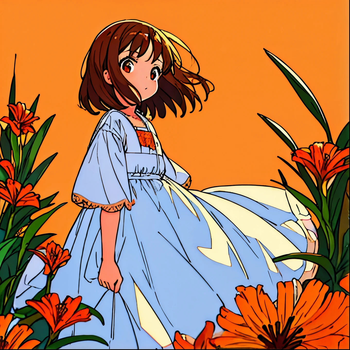 aerith gainsborough, high detail, flower field background, 1980s \(style\), retro artstyle,(Loli kid),(completely nude:1.2),