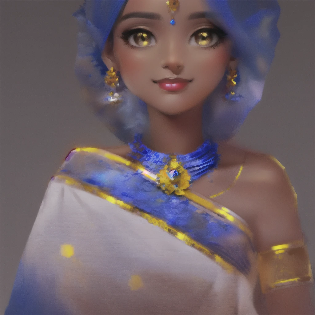 a woman in a blue sari with gold jewelry, indian style, very beautiful enga style, indian girl with brown skin, traditional beauty, indian goddess of wealth, indian, indian goddess, very beautiful girl, cute beautiful, inspired by T. K. Padmini, blue colored traditional wear, traditional female hairstyles, hindu aesthetic, 8k)), idian dress