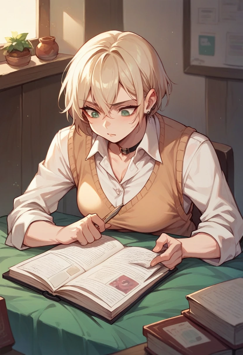 Make a simple girl who is studying like lofi girl