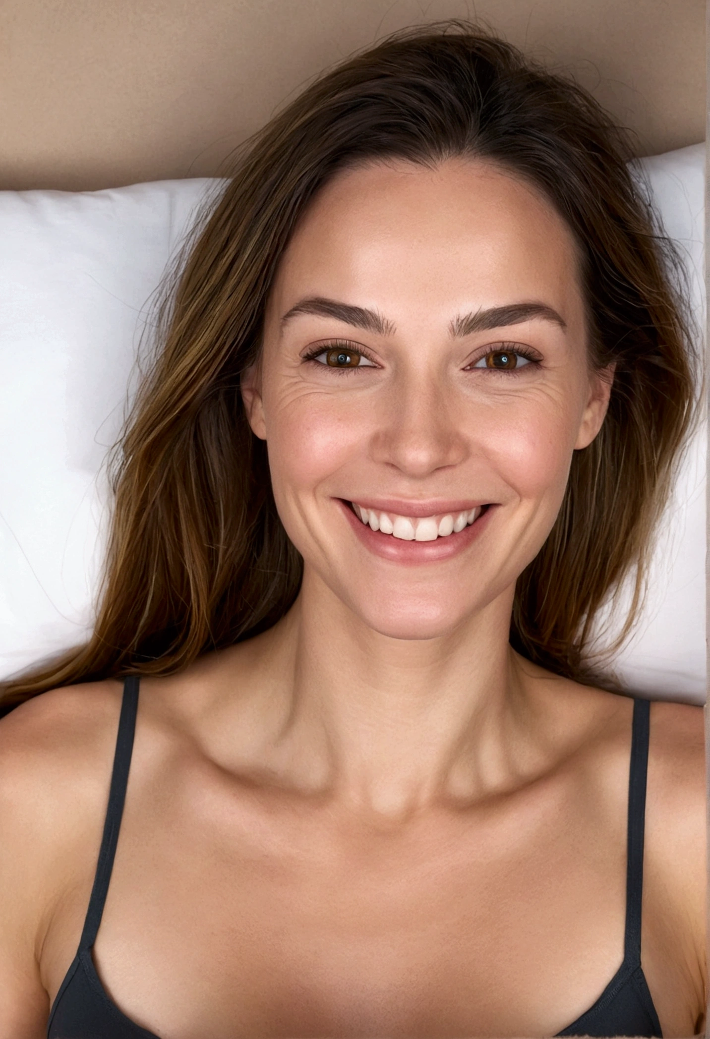 grand angle. head of'artwork, uhd, she is smiling . Elle est sur le lit toute nue, ((jour)). acroupie anatomie parfaite, cheveux parfaits, nice tits, corps parfait, des mains parfaites, visage parfait, yeux parfaits, accurate, anatomically correct, mise au point parfaite, claire et nette, uhd, head of'artwork,
