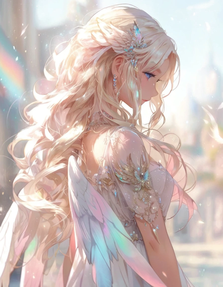 Anime girl in a dress with long blonde hair and wings, Beautiful fantasy anime, of an Beautiful angel girl, Anime fantasy illustration, of Beautiful angel, Beautiful angel, Beautiful fantasy art, Beautiful Anime girl, Fantasy art style, Anime fantasy artwork, Beautiful fairy, blonde anime girl with long hair, Beautiful Anime, Beautiful Anime woman, Blonde Princess