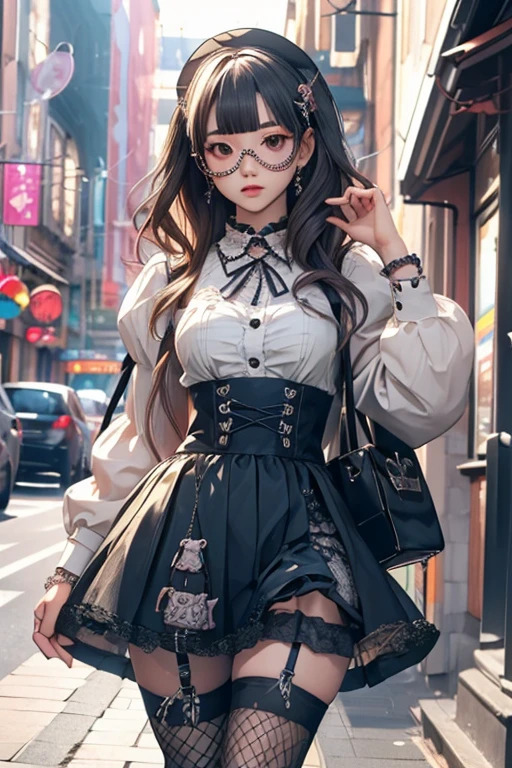 Highest quality、masterpiece、High sensitivity、High resolution、Detailed Description、Slender women、Glasses、Fishnet tights、Gothic ****ta、