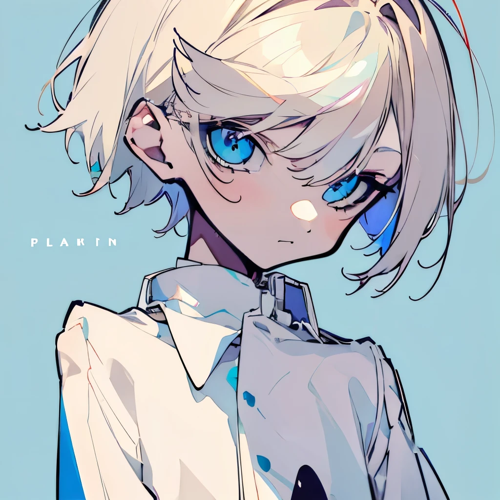 Perfect, masterpiece, anime trap, trap, femboy, cute femboy, kawaii, front facing, medium hair, platinum blonde hair, light blue eyes, loose white shirt, cute, facing towards camera, looking forwards, looking at viewer, front facing, bust up, original character, anime style, soft colours, close up, soft shading, watercolour, cute, kawaii, male, skinny, slim, androgynous, lovely boy, soft eyes, long lashes, skinny, cutest boy, slim face, pale, has antennae on head, antenna, pastel colours, muted colours, softest colours, robotic antennae, simple, small eyes