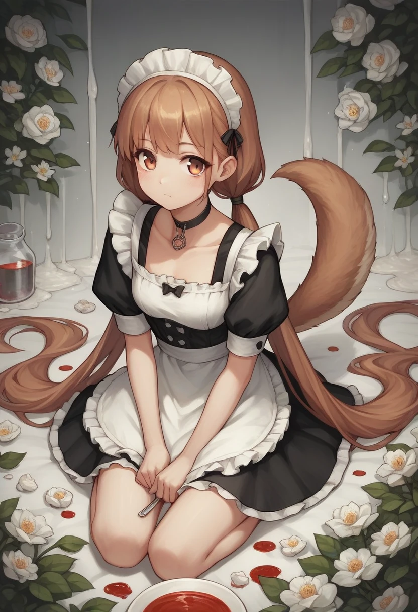 score_9, score_8_superior, score_7_superior, score_6_superior, score_5_superior, score_4_superior, sauce_anime, It 1, flower, twintails, low twintails, Very long hair, tail, dog tail, choker, Maid&#39;s Headdress, Black kimono, Wide sleeves, Frills, heart, White apron, Sleeves are longer than the wrist, skirt, red skirt, {best quality}, {very aesthetic}, {ultra-detailed}, {best illustration}, nsfw, girl, black hair, medium hair, black eyes, sex, man, penis,  bed room, orgasm, sweat, x-ray, belly, womb