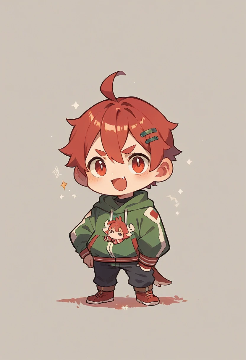 Chibi-e, boy, red,redいスーツ,Monocle,