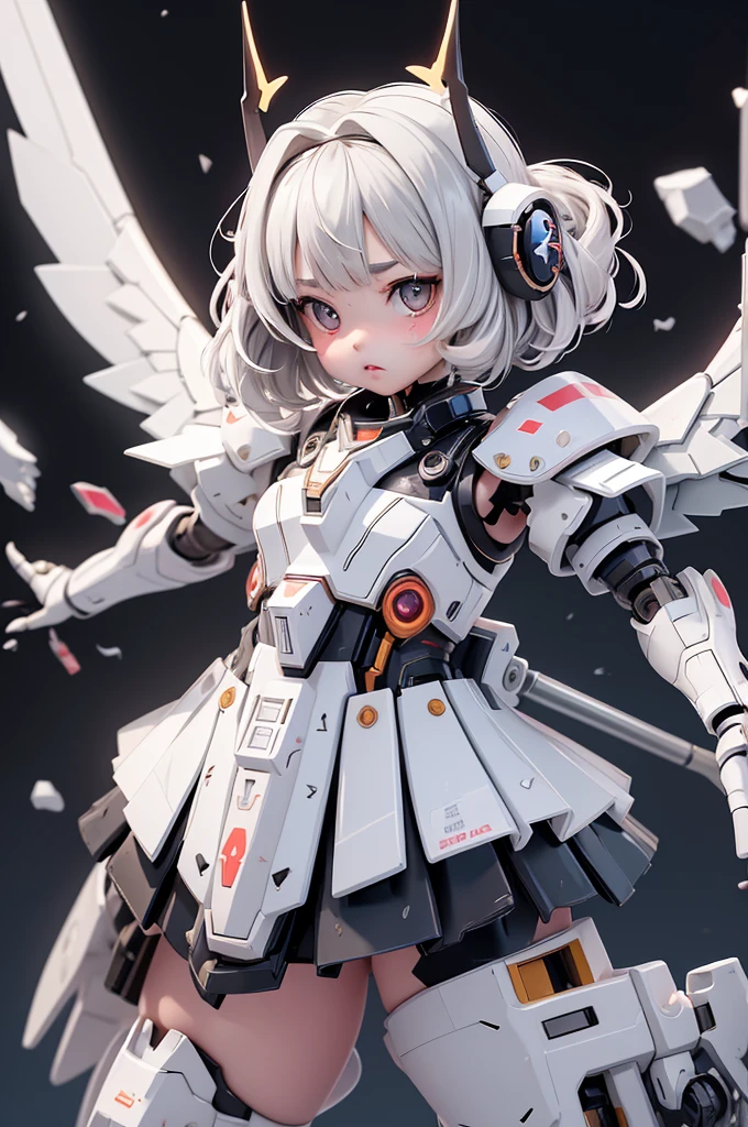{(Japanese young girl)}, (She is fused with a Gundam mecha from the future.:1.1), White Theme, With headgear, With V-fin , ((Unarmored rift)), ((Unarmored stomach)), ((Unarmored upper arms)), ((Unarmored Face)), (Unarmored Hands), (Non-armored waist), ((Unarmoured thighs)), (Unarmoured ankles), Japanese girl in white micro bikini, Get on all fours:1.2, whole body:1.5, ,Destroyed city background, Multi-layer texture perfect ratio, Octane Rendering, Duotone Lighting, Low ISO, wide aperture, White balance, Three-part method, Ultra HD 16k, High resolution (High Dynamic Range), Ray Tracing, NVIDIA, Super Resolution, Scattered beneath the surface, PBR Texturing, Post-processing, Anisotropic Filtering, Depth of written boundary, Maximum clarity and sharpness, Highly efficient subpixels, Subpixel Convolution, Particles of light, Scattered Light, Tyndall effect, whole body:1.5, dorsal position, cute, (cute:1.2), (Bobcut:1.3),Braid, Black Hair, Thick eyebrows, Light-colored irises, Big, bright black eyes, Long eyelashes, Small, light-colored, natural lips, (The average face of the Japan idol), (日本人特有のBaby Face:1.3), (), Wide forehead:1.2, Plump Cheeks, Small jaw, Side are visible, (Mechanical Wings), Have a weapon,巨大なHave a weapon, Has a very large shield, , Asymmetric body,View Viewer,Focus on the eyes,Sleek and intimidating design, (Four perfect fingers, One thumb),