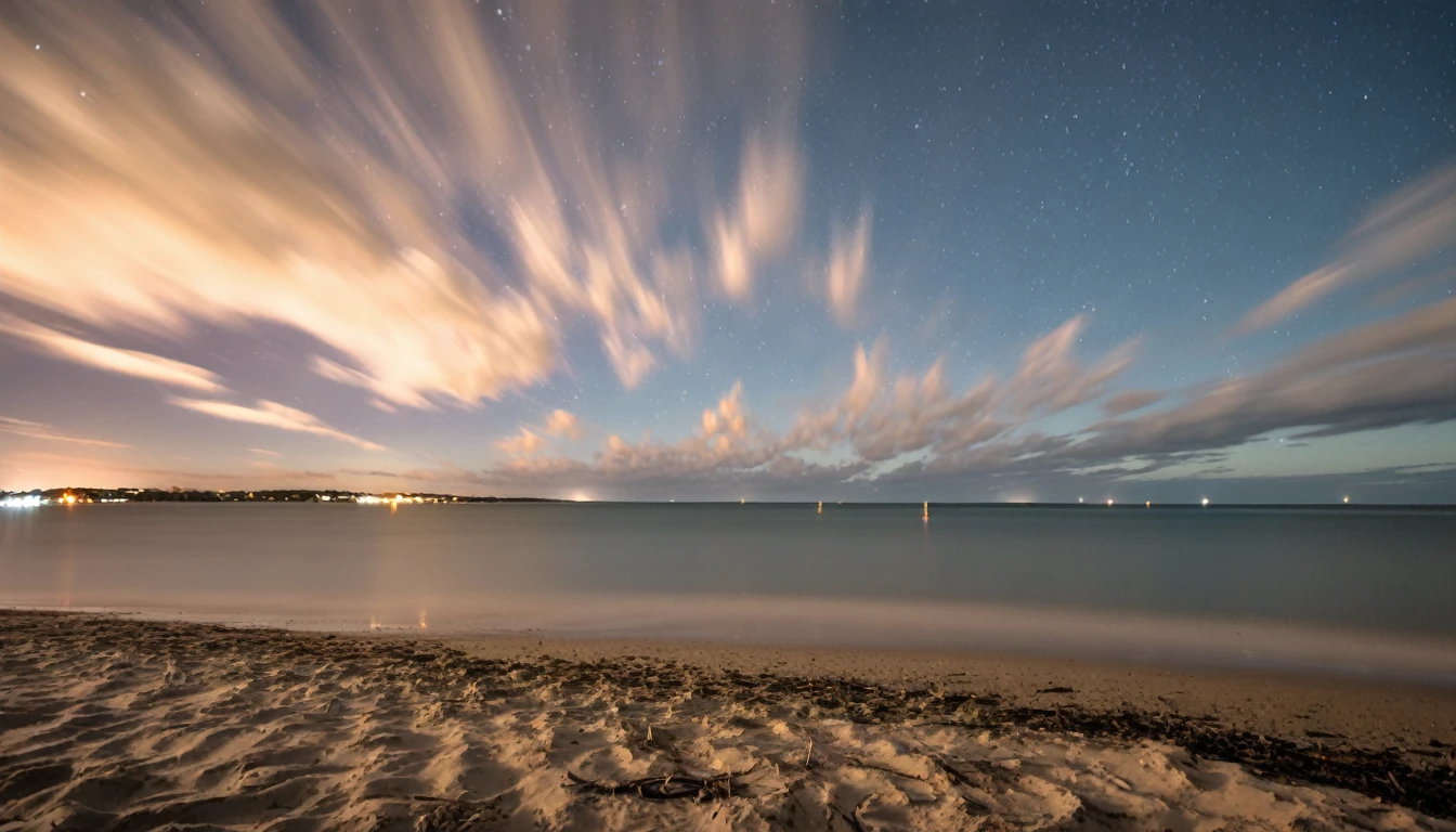 a long exposure of the night sky over the beach