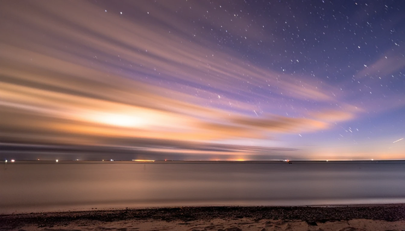 a long exposure of the night sky over the beach