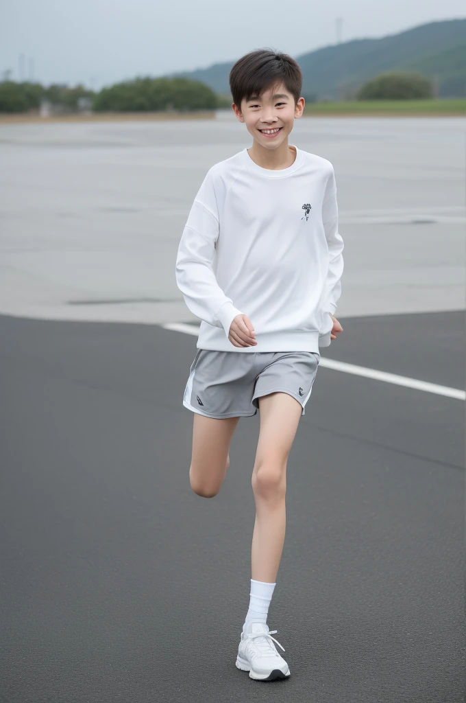 -yeld bomile,Spread your white and slender legs,jogging,full body,8K五官精致,Handsome boyish feeling,8K,masterpiece,((best quality)),photography,
