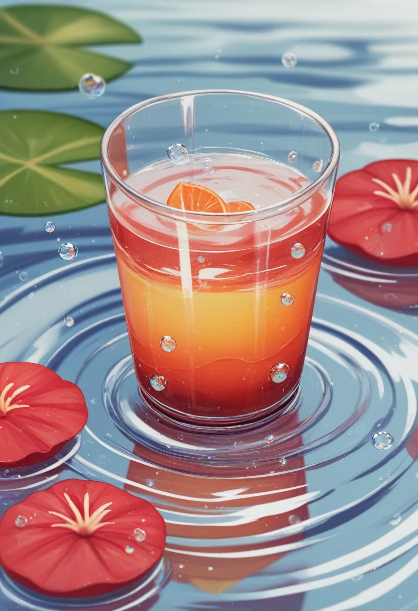 cup filled with water, water drops, shiny reflection, score_9, score_8_up