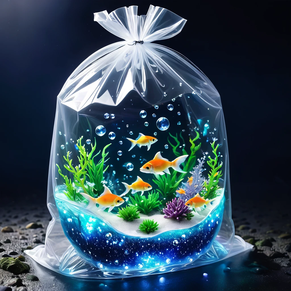 (masterpiece, best quality:1.2),Fantasy Undersea。Glowing stars in a transparent plastic bag。