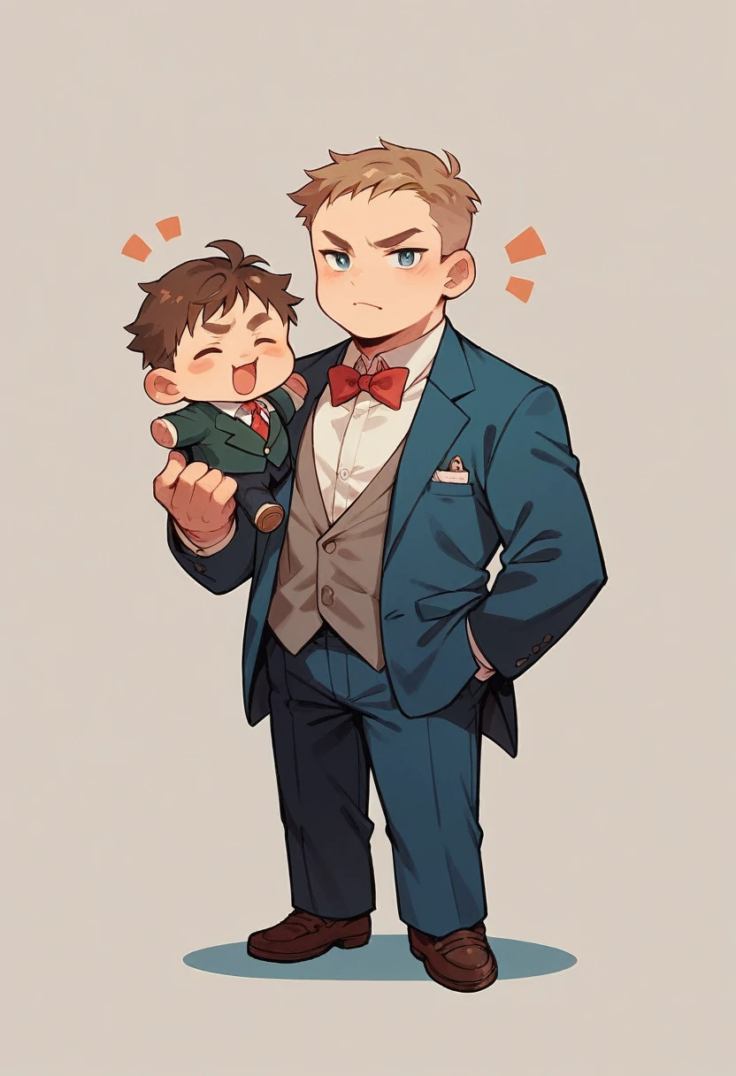 Chibi-e, boy, red,suit,Mini character