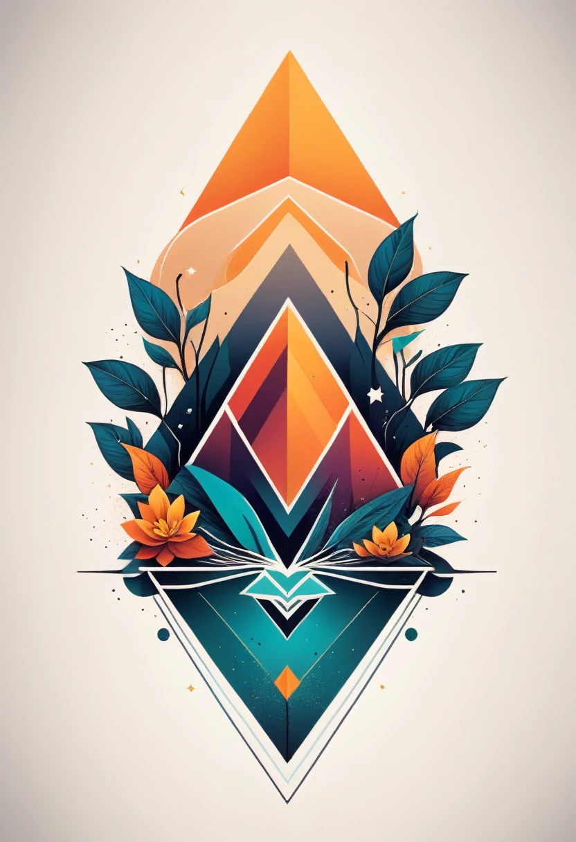 Ultra-fine 8K resolution, Geometric style and minimalism. Presenting Modern Tattoo Designs, Use geometric lines to create complex patterns. The composition is minimalist, With precise contours. Carefully selected colors to add vibrancy. Studio lighting highlights the elegant simplicity of this art, Perfect for a modern tattoo T-shirt.