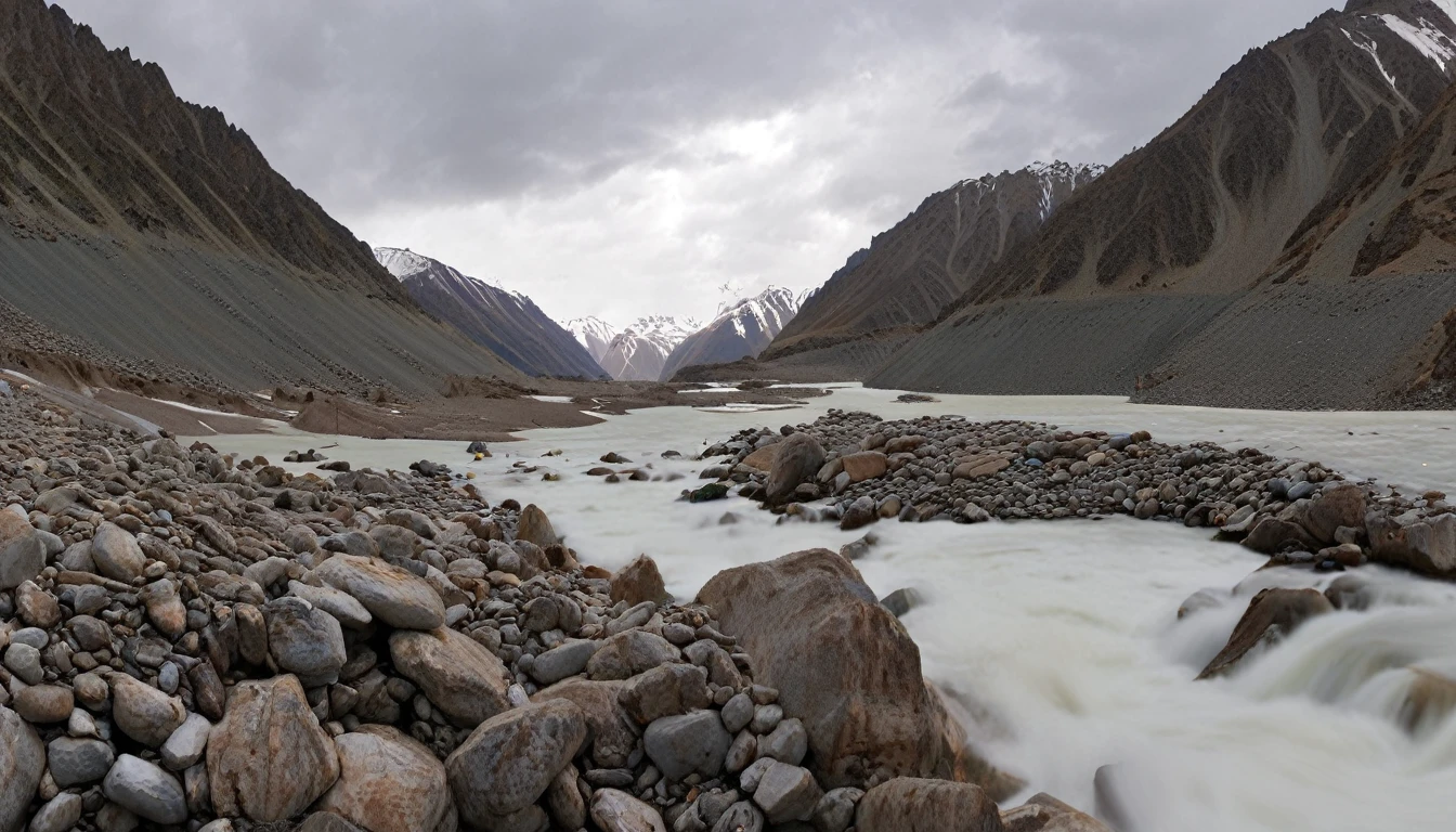a river flowing through a rocky mountain valley