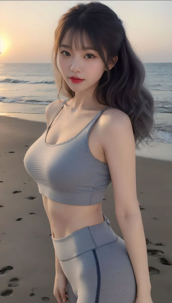 ((​Masterpiece)), ((Top)), Ultra high resolution, 8k wallpaper, photorealistic, high quality, advanced depth of field, ultra details, realistic lighting, (outdoors), mountain background, Japanese mature woman, 40 years old, makeup, (lipstick: 1.1), (eyeliner: 1.2), mascara, eyeshadow, necklace, beautiful eyes, rich details, exquisite beauty, long curly hair, dynamic angle, (red lips), Japanese woman in white leggings posing for a photo, plump, tight outfit, stylish shirt, short sleeves, natural pose character, wearing tight blue jeans, realistic perfect body, plump buttocks, soft curves